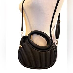 Black Sculptural Top Handle Crossbody Bag | Modern Statement Purse